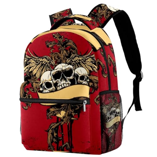 Sac à dos d'école motif crânes avec aile pour fille et garçon 40cm
