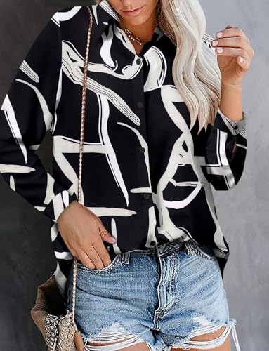 Image of Magritta Women's Shirts Fashion Casual Loose Fit Long Sleeve Button Down Lightweight Collared Blouse Tops