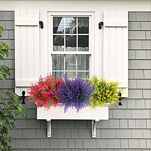 Artificial Flowers 10 Packs Outdoor Fake Flowers Faux Uv Resistant Lavender Plastic Plants Garden Porch Window Box Indoor Outside Hanging Decorations(4 Yellow, 3 Purple, 3 Red) #TOP3
