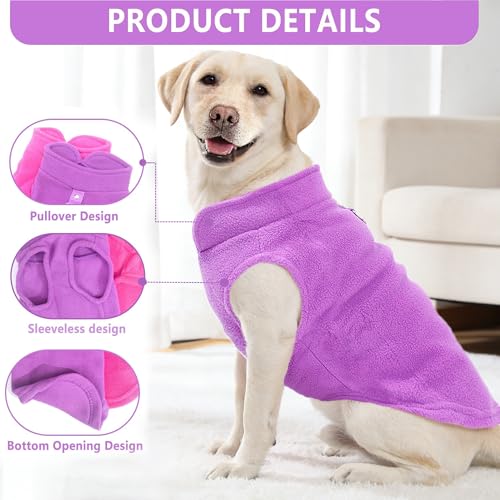 Image of 2 Pack XXL Dog Sweater, Fleece Dog Sweaters for Medium Large Dogs with Leash Ring Winter Warm Pet Sweater Thick Clothes Coat for French Bulldog, Dachshund (Pink,Purple, XX-Large)