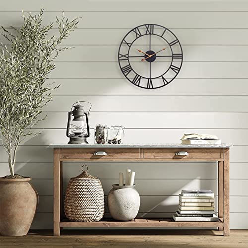 Wanduhr Große, Europäische Industrie Vintage Dekor Wanduhr, Leise Ohne Tickgeräusche Wanduhr mit Römischen Ziffern, Metall Wanduhr für Wohnzimmer, Küche, Schlafzimmer, Büro - 47cm, Schwarz – Bild 5