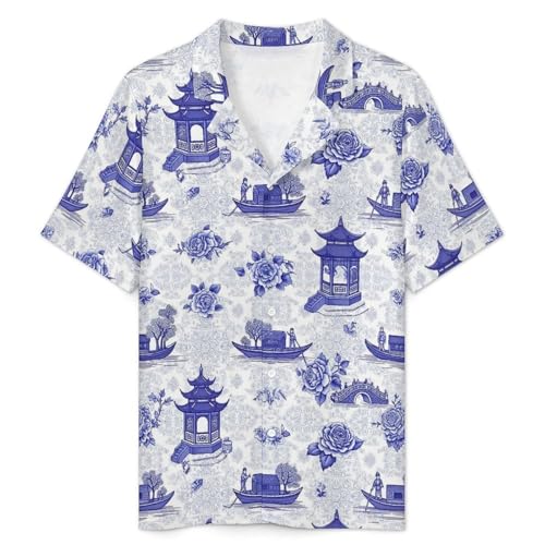 Men Soft Short Sleeve Mens Pajamas Set Blue Chinoiserie Loungewear Summer Lightweight Two Piece Sleepwear Pajamas Sets3