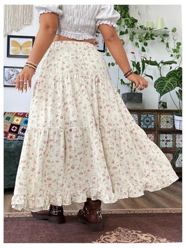 SweatyRocks Women's Plus Size High Waist Floral Print Ruffle Flowy A Line Maxi Skirts2