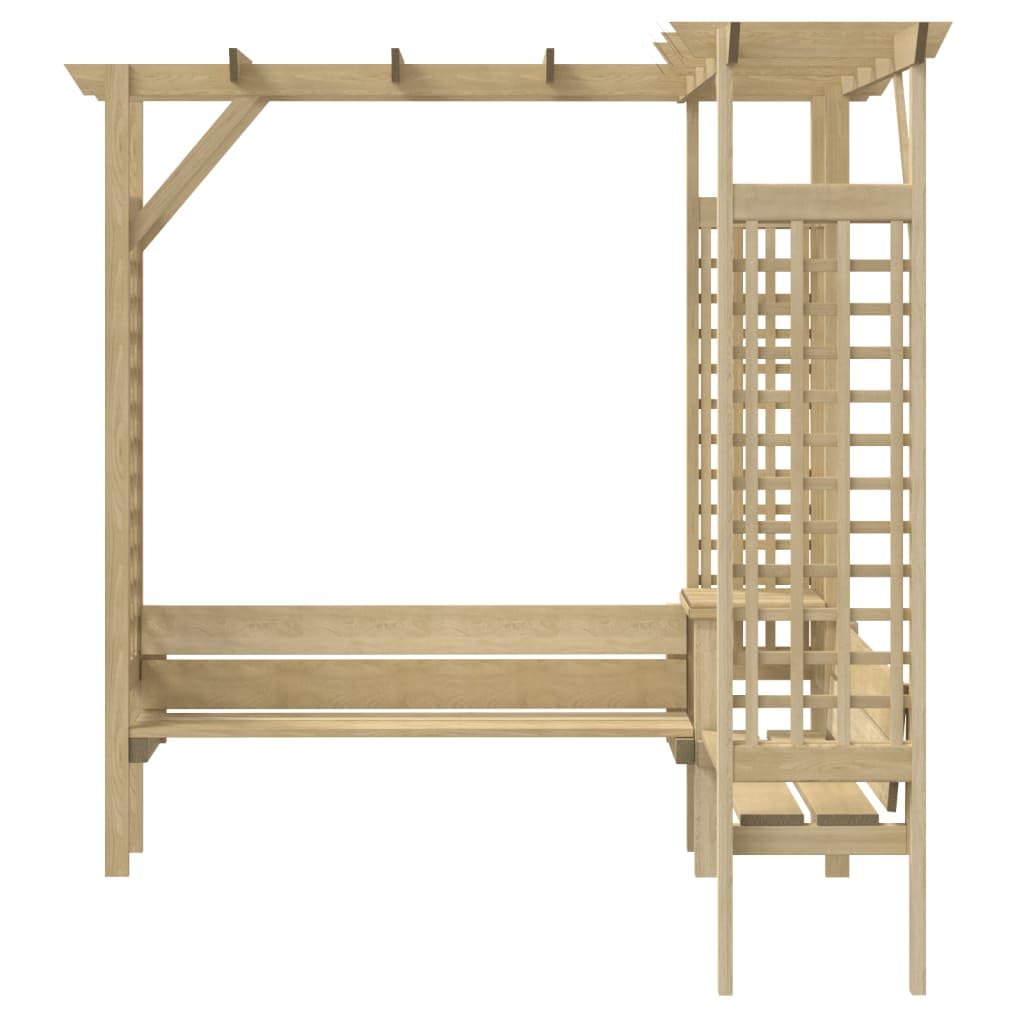 Narożna pergola z ławką z impregnowanego drewna sosnowego, 190 x 190 x 200 cm, odporna na warunki atmosferyczne, do ogrodu, na taras, balkon i do użytku na zewnątrz