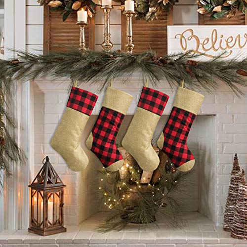 image for Ivenf Christmas Stockings, 4 Pcs 18 inches Red and Black Buffalo Check
