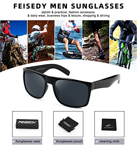 Image of FEISEDY Mirrored Sunglasses for Men Square Sport Style UV Protect Classic B2807