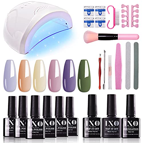 Gel Nail Polish Starter Kit Classic Soak Off Gel Polish Set with 48W U V LED Nail Lamp No Wipe Base and Glossy Matte Top Coat Gel Polish Kit Salon Nail Art Designs Manicure Tools Essentials Kit