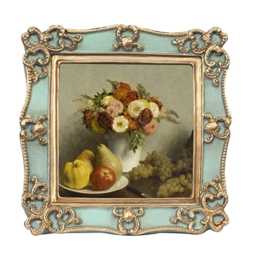 Parafayer Vintage Small Picture Frame 4X4, Antique Ornate Photo Frame With Gold Floral Relief, Wall And Tabletop Display,High Definition Glass Front,Retro Home Decor Art Gallery (Sea Foam Green 4X4) #TOP6