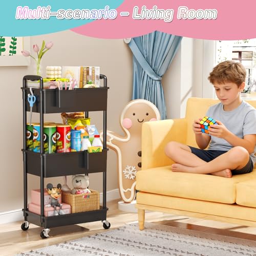 Image of SUNALLY Baby Diaper Caddy Cart, 3 Tier Rolling Diaper Cart with Lockable Wheels for Nursery Essentials, Large Capacity & Easy Assemble Diaper Storage Organizer for Newborn,New Mom, Black