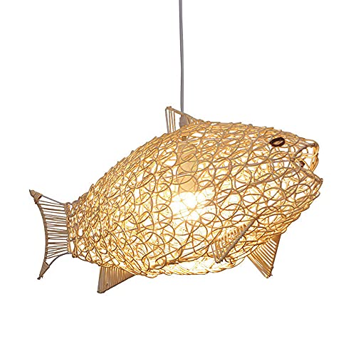 Plafonnier suspendu en rotin poisson D26" pour illuminer un bar sombre