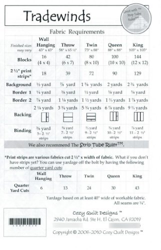 Trade Winds Tradewinds Quilt Pattern, Jelly Roll 2.5 Inch Strip Friendly, 5 Finished Size Options #TOP1