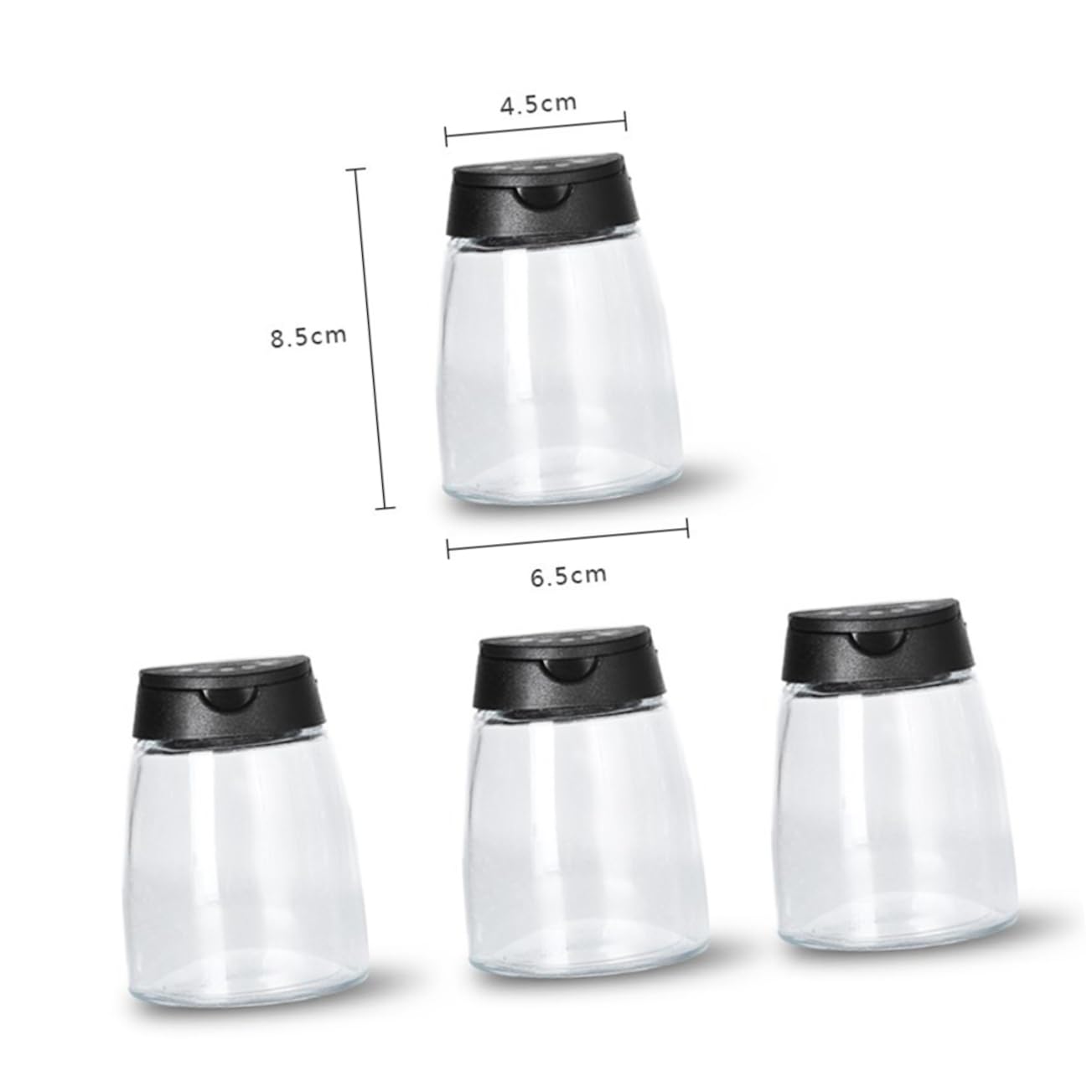 Amosfun 12 Stck. Teiliges Gewürzglas mit Doppeldeckel Lebensmittelecht Wiederverschließbar für Salz Pfeffer Gewürze Schwarzes Design Platzsparend für Küche und Grill