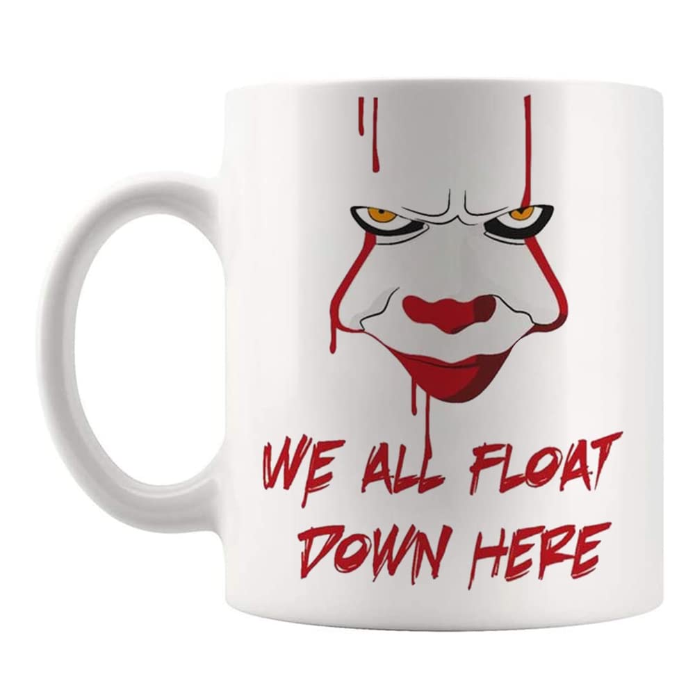 Fonhark - Pennywise Coffee Mug, We All Float Down Here, 11 Oz Novelty Coffee Mug/Cup, White