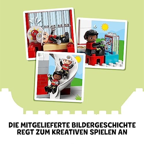 Image of LEGO Duplo Rescue Fire Station & Helicopter 10970 Building Toy; Playset With Fire Truck And Helicopter; For Ages 2+ (117 Pieces), Multicolor