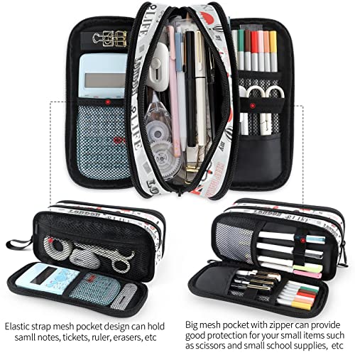 Image of Fustylead London Themes Large Pencil Case Portable Stationery Bag Cosmetics Bag with Handle for School Office Travel
