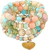 Jewellify Women's Beaded Bracelet Set - Colorful Boho Stackable Design with Crystal Accents - Trendy Fashion Bracelets Jewelry for Women (Light Green)