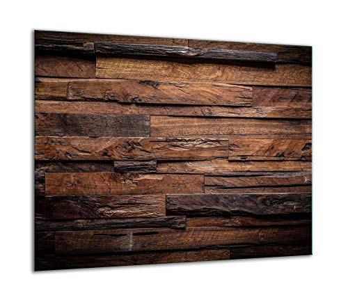 TMK | Placa protectora para vitrocerámica, 60 x 52 cm, de cristal, eléctrica, inducción, protección contra salpicaduras, placa de cristal, tabla de cortar, madera, marrón