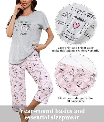 Image of PNAEONG Women Pajama Set Sleepwear Tops with Capri Pants Casual and Fun Prints Pajama Sets