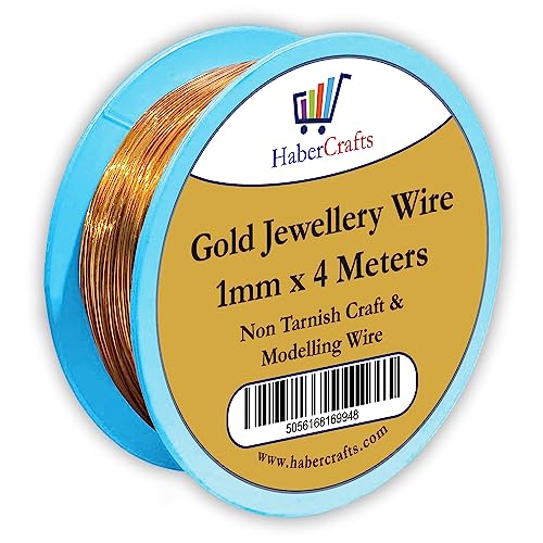 Habercrafts 1mm Gold Jewellery Wire Tarnish Proof Brass Bendable Metal Wire for Jewellery Making Sculpting Modelling Crafts Wire Weaving & Wrapping (1mm - Gold - 18 Gauge - 1 Spool - 4 Meters)