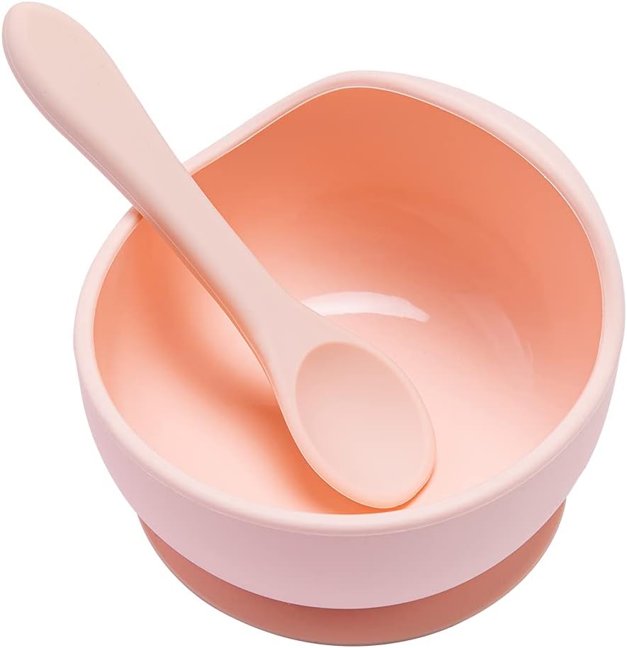 Mamimami Home 吸盤つきベビー食器 セット ピーチ こぼれ防止 スプーン ボウル 食事 赤ちゃん 子供 離乳食 ひっくり返らない 高温消毒可 Bpaフリー 食品級シリコン 滑り止め 幼児 誕生祝い 出産祝い ギフト 激安 超特価