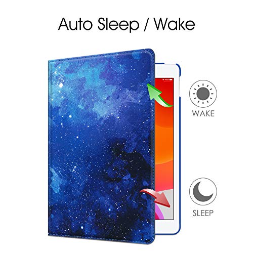 Image of Fintie Rotating Case for iPad 9th Generation (2021) / 8th Generation (2020) / 7th Gen (2019) 10.2 Inch - 360 Degree Rotating Stand Cover with Pencil Holder, Auto Wake Sleep, Blue Starry Sky