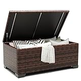 UDPATIO Outdoor Storage Table Patio Coffee Table All Weather Wicker Side Table with Waterproof Covers Rattan Furniture for Toys and Garden Tools