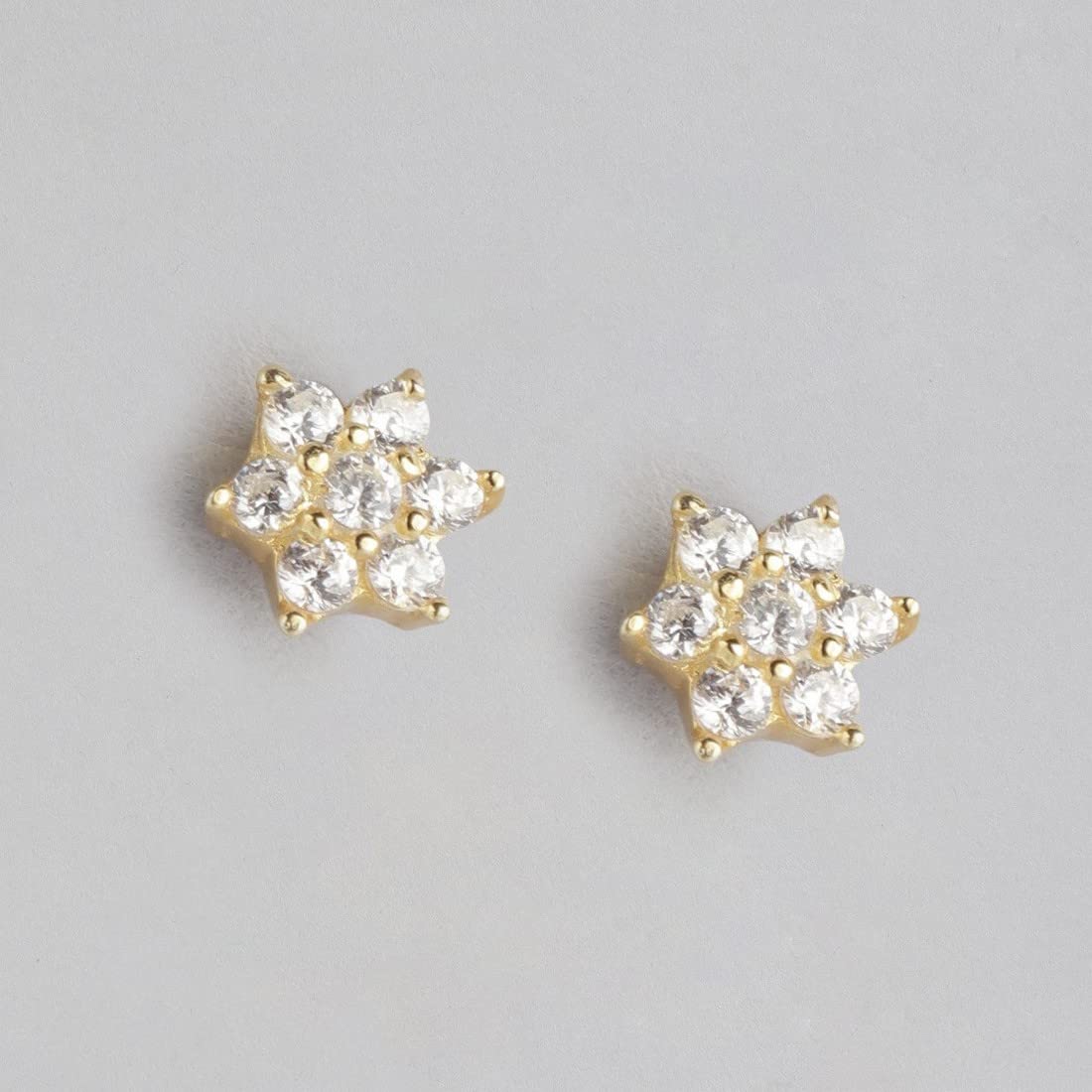 925 Silver CZ Floral Stud Earrings Hallmark Plated