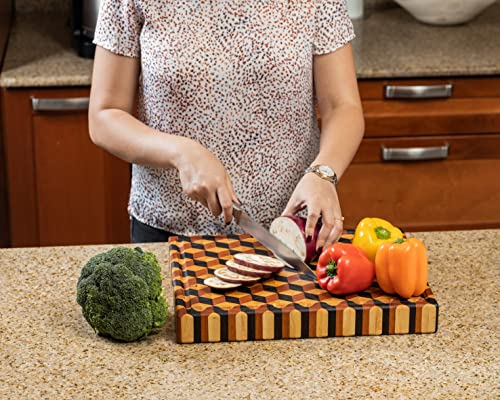 3D Wood Cutting Board With Juice Groove, Chopping Board, Wooden Cutting Boards, Butcher Block, End Grain Cutting Board, Meat Cutting Board, Chopping Block, Bbq Board (Cubic) #TOP4
