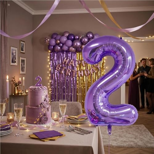 Image of Number Balloons for Birthday Decorations - 40 Inch Large Party Balloons 2, Purple Foil Number Balloons for Boys Girls, Balloons for Party Supplies