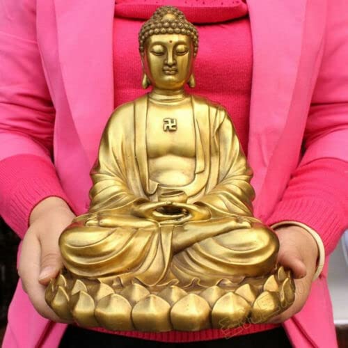 Figura grande de bronce de latón Sakyamuni Gautama Amitabha Buda Figura de 10 pulgadas