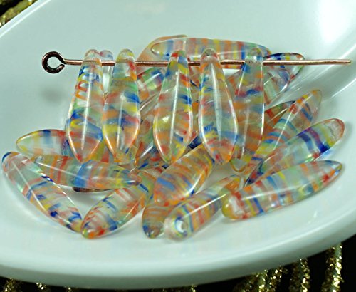 Leaf Beads 30pcs Cristal Multicolor Rayas de Cristal checo Daga Perlas de la Hoja Plana de 5 mm x 16mm