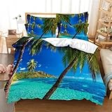 BJCJGGL Bettwäsche 135x200 Blauer Hawaii-Strand Bettwäsche-Set mit Reißverschluss Schließung und 2 Kopfkissenbezug 80x80 cm - Weicher Atmungsaktive Mikrofaser Bettbezug für Kinder Mädchen
