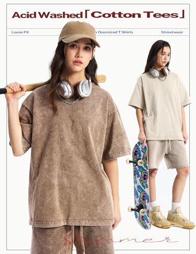 Arssm Women's Oversized T-Shirts Cotton Acid Wash Boyfriend Tee Shirt Loose Fit Vintage T-Shirts - Image 4