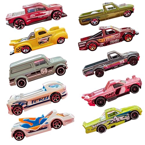 Image of Hot Wheels Car 2025 Pack of 10 (Ford F-150, 72 Chevy Luv, 40 Ford Pickup, Limited Grip, 67 Austin, Datsun 620, Deora II, Circle Trucker, Fig Rig, Deora III) Multi - Color