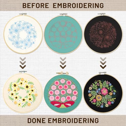 Image of XM-GENYUE 3 Sets Embroidery Stitch Practice kit for Beginners Adults, Flower Stitch Starter Kits Set for Adults with Embroidery Skill Techniques