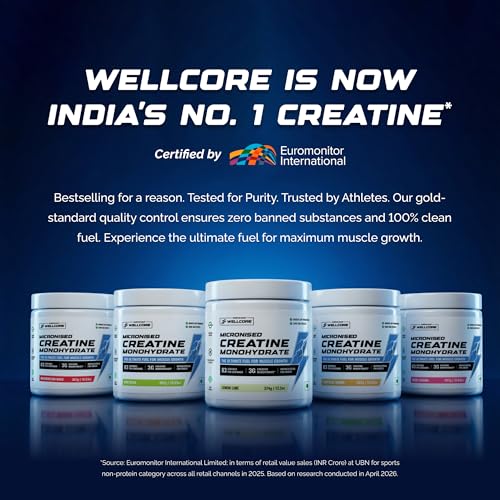 Image of Wellcore Pure Micronised Creatine Powder For Enhanced Muscle Strength With Rapid Absorption (83 Servings, Kiwi Kick)