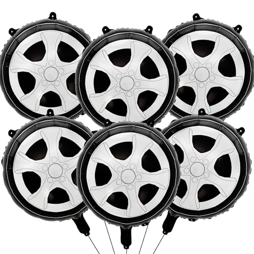 Image of 6 Pcs Race Car Tire Balloons 18 Inch Wheel Tire Balloon Black | Race Car Party Decorations Racing Theme Boys Birthday Party Decoration Supplies