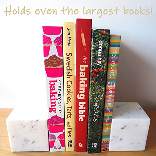 Marble Bookends Handcrafted Heavy Marble Cube Square Bookshelf Decor Set Of 2 Decorative Bookends Book Stoppers With Non-Skid Bottom Solid Home Kitchen Office Shelves #TOP2