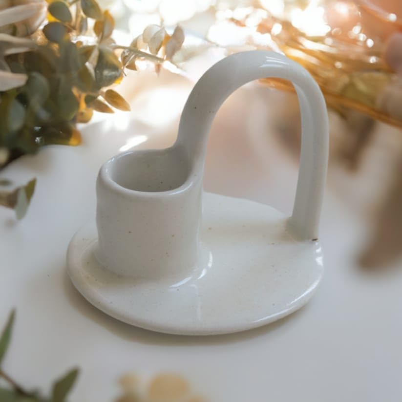 Skyline Industries - Candle Holder, White Ceramic Candlestick Holder | Candlelight Stand for Spell Candles, Taper Candles, and Incense Ideal for Halloween Christmas, Dining Room