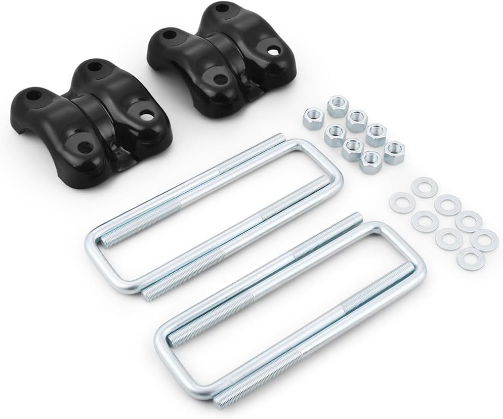 Pair Rear Axle Leaf Spring U-Bolt & Plate Kit for Chevy GMC C1500 K1500 Suburban Yukon Tahoe(1988-1998), 2.5" Wide Extended Square U-Bolts 8.75" Long