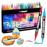 Pamaker 48 Farben Acrylstifte Set – Acrylmarker mit feiner Spitze und Pinsel für Stoff, Leinwand, Glas, Holz und Papier – zum Zeichnen und DIY-Bastelprojekte