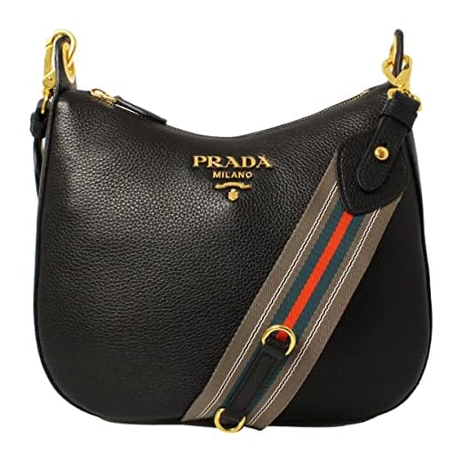 Prada Black Vitello Phenix Leather Web Stripe Strap Crossbody 1BC166