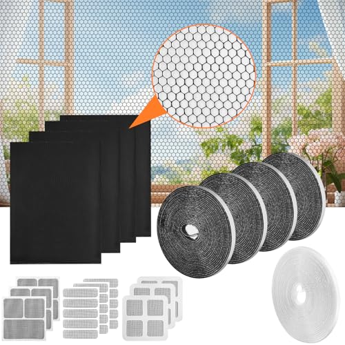 Samulee 4Stk Fliegengitter Fenster Insect Stop, Insektenschutz Fenster Mit Klettverschluss 1.3m * 1.5m, Bildschirmfenster reparieren für Fenster schützen die Familie vor Insekten