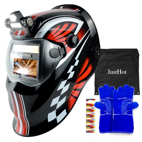 Image of JustHot Welding Helmet Auto Darkening Welding Hood True Color Solar Powered Welding Mask 1/1/1/1 Optical Clarity Weld Helmet Wide Shade 5-9/9-13 with 4 Arc Sensor Welding Helmets for Men (JH-AK02)
