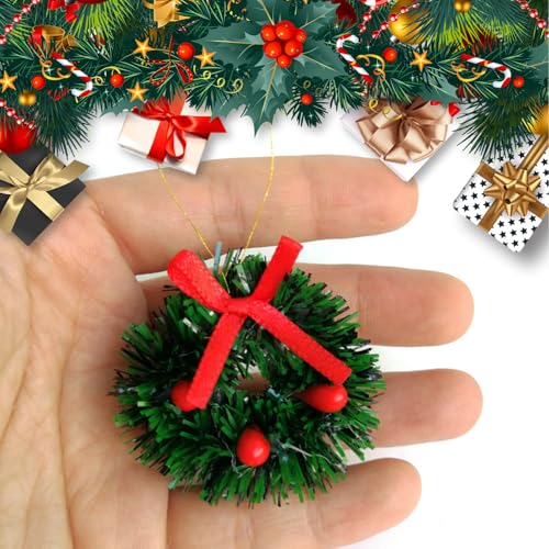 8 Stück Mini Haus Weihnachtskranz Puppenhaus Kranz 4cm Mini Weihnachtsschmuck Kranz Miniatur Weihnachtskranz für Puppenhaus Gartendekoration Weihnachtsbaum Weihnachtsdekorationsanhänger