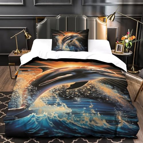 Housse de couette dauphin 3D anti-plis avec fermeture éclair - 4