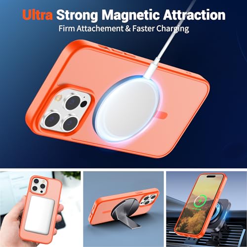 Image of SUPFINE Magnetic for iPhone 14 Pro Max Case (Compatible with MagSafe) (Military Grade Drop Protection) Slim Translucent Matte Shockproof Phone Cover,Orange