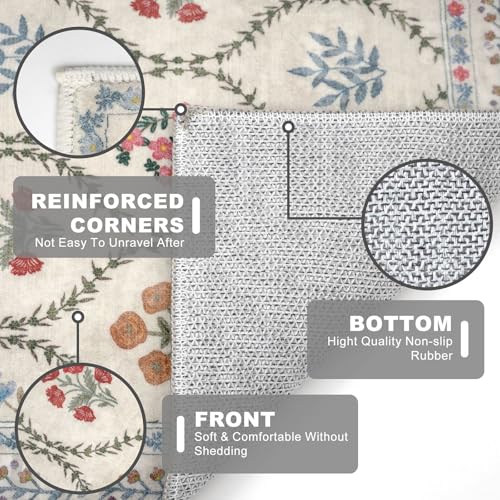 KILOCOCO 2x6 Runner Rug, Moroccan Super Soft Washable Hallway Entryway Runner Rug, Accent Print Faux Wool Kitchen Runner Rug 6 Feet Non-Slip Boho Rug Runner for Laundry Room Bedroom, Ivory