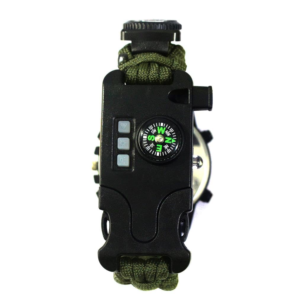 Orologio di sopravvivenza Strumenti da campeggio Attrezzatura da trekking Struttura in lega antiurto Fine Lavorazione multiuso Gadget di emergenza Nero