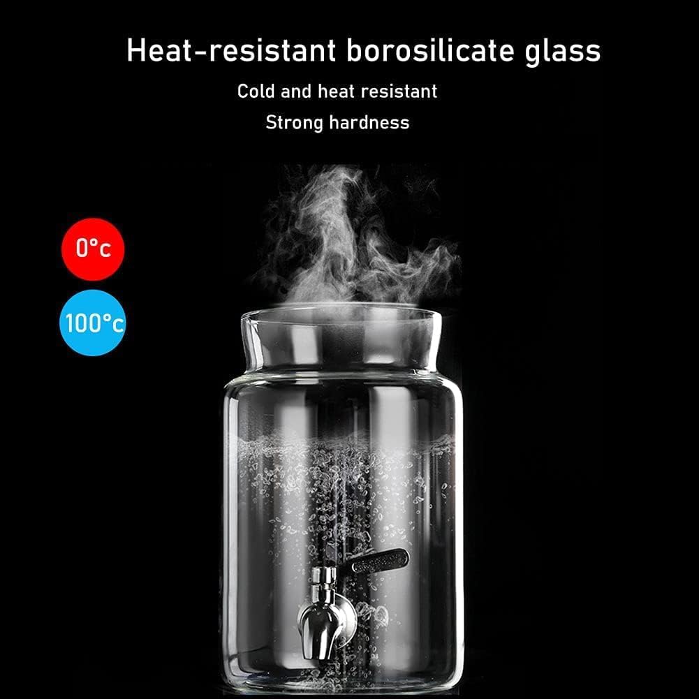 Distributore di bevande in vetro con rubinetto, 2 l, in vetro borosilicato alto, a prova di perdite, resistente al freddo e al caldo, dispenser per succhi di frutta, per cucina, feste e barbecue